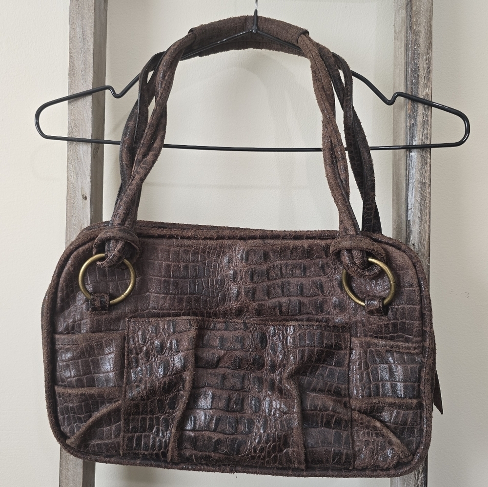 ⭐️40% Off⭐️ Donna Dixon Brown Crocodile Embossed Leather Shoulder Bag